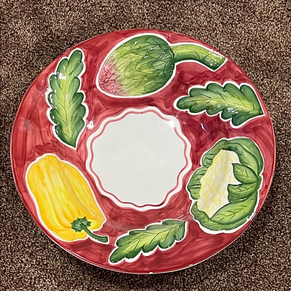 Vietri Vegetable Painted Serving Bowl Large Italy Colorful Vintage Artichoke